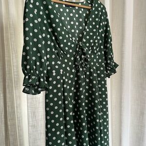 ASOS Design tie front mini tea dress in Green Polka Dot